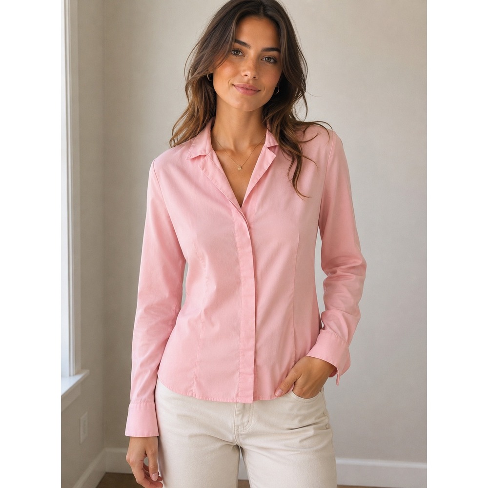La Perla Pink Cotton Blend Hidden Button Down Blouse Made in Italy Womens Size 8